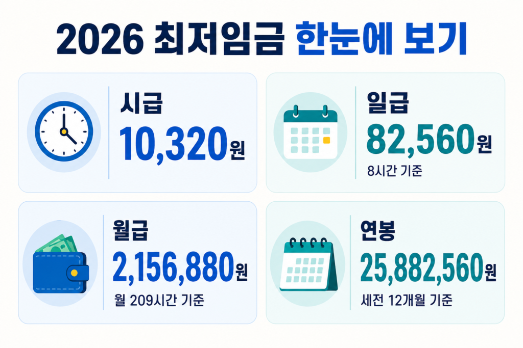 2026 최저임금 월급, 근무시간별 계산법 설명 이미지