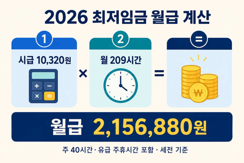 2026 최저임금 월급, 근무시간별 계산법 설명 이미지 2