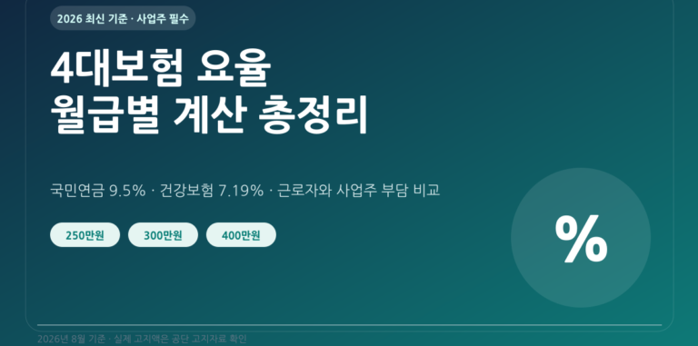 2026년 4대보험 요율과 월급별 부담액 계산 핵심 내용 대표 이미지