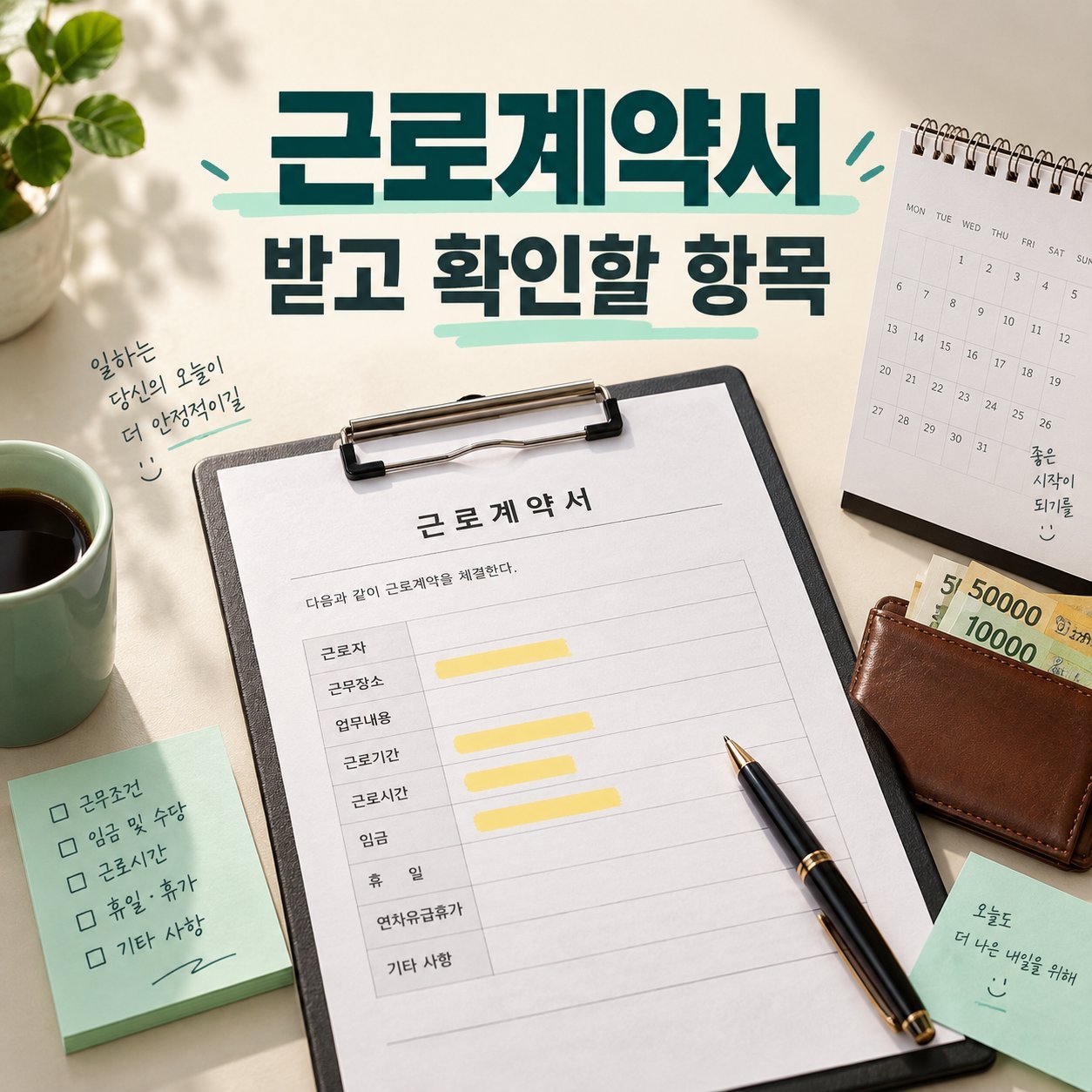 근로계약서 양식에서 받고 확인할 항목