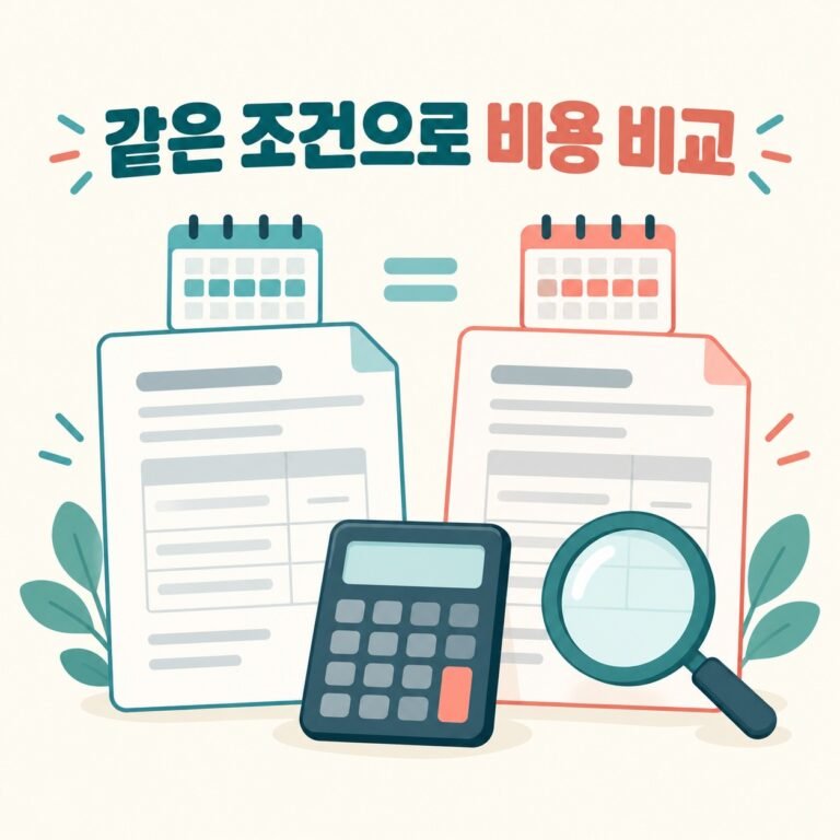 같은 기간과 포함 항목으로 두 비용 견적을 비교하는 설명 그림